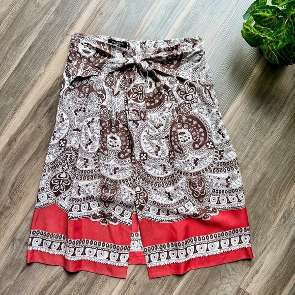 Vintage Talbots Silk A-Line Bohemian Pleated Paisley  Print Midi Skirt Size 6P - Picture 12 of 13